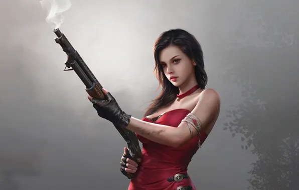 Girl, smoke, beauty, shotgun
