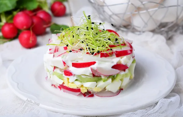 Ростки, слои, салат, редис