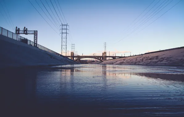 USA, bridge, water, Los Angeles, America, canal, sewer