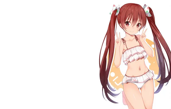 Girl, long hair, anime, beautiful, pretty, redhead, bikini, attractive