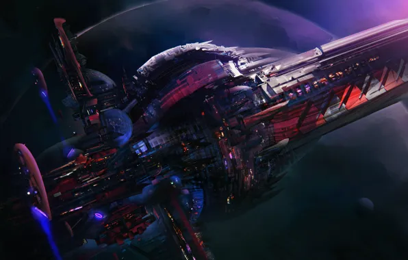 Картинка космос, корабль, планета, pirate spacestation