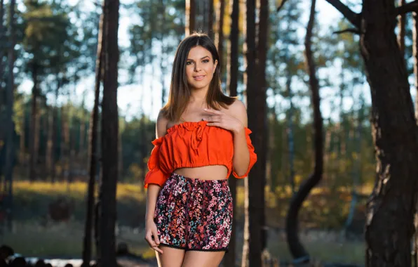 Forest, hot girl, trees, brown hair, nature, model, outside, sexy woman