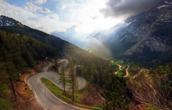 Картинка road, mountains, way, down, long