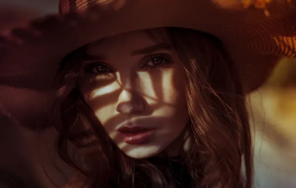 Картинка girl, Model, hat, brown eyes, photo, lips, face, brunette