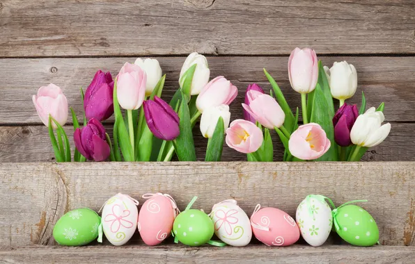 Картинка цветы, яйца, весна, colorful, Пасха, happy, wood, pink