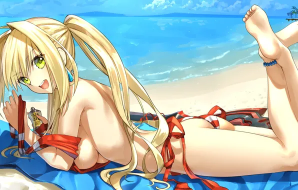 Kawaii, beach, sea, boobs, breast, anime, tits, ero