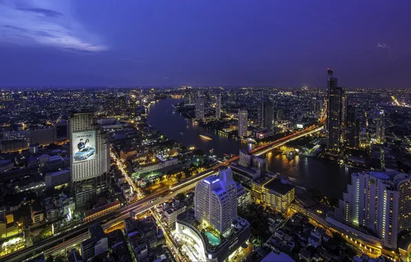 Картинка ночь, огни, Бангкок, Thailand, мегаполис, Bangkok, Khan Na Yao