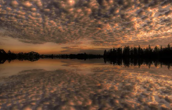 Картинка небо, облака, деревья, озеро, отражение