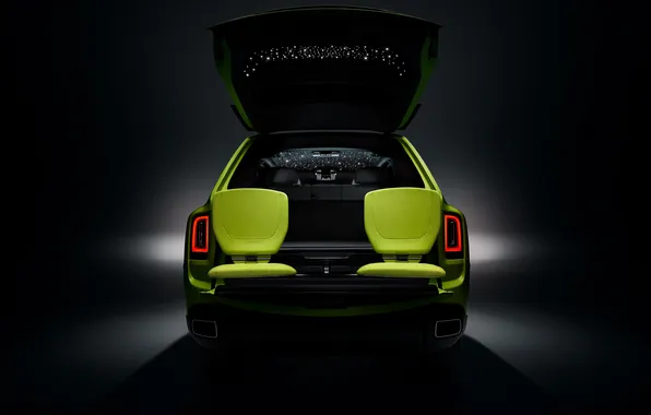 Картинка Rolls-Royce, вид сзади, Cullinan, Rolls-Royce Cullinan, Lime Green, Re-Belle, Re-Belle: Lime Green