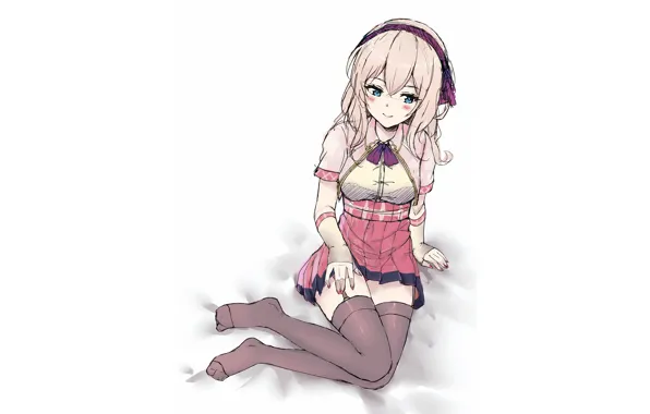Girl, sexy, thighhighs, long hair, dress, anime, blue eyes, beautiful