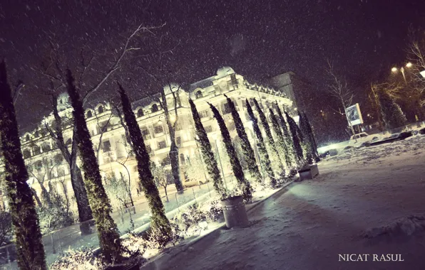 City, lights, night, winter, snow, nice, capital, Azerbaijan