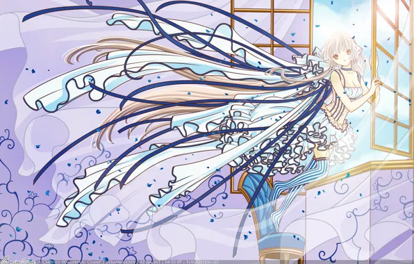 Girl, dress, blue, window, chii, chobits, wind, persocom
