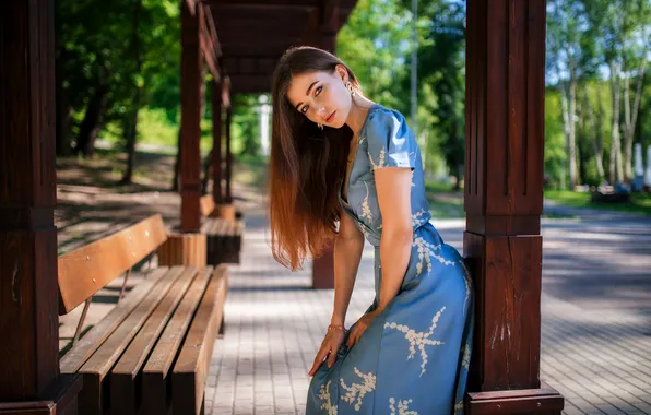 Девушка, природа, long hair, trees, nature, model, women, brunette