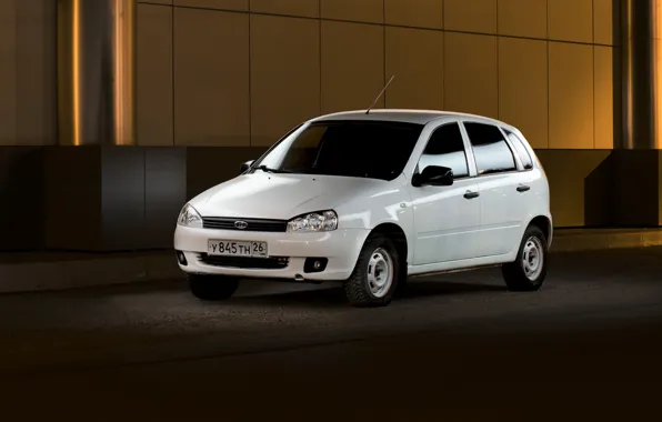 Ночь, Улица, Асфальт, Lada Kalina, Лада Калина