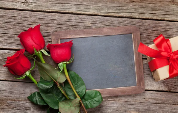 Картинка любовь, цветы, подарок, романтика, розы, доска, love, happy
