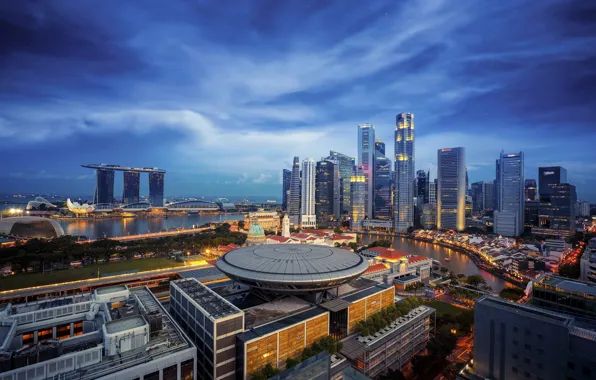 Картинка небо, пейзаж, город, Сингапур, Singapore, Singapore city