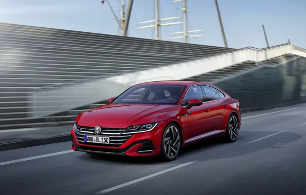 Картинка красный, Volkswagen, в движении, R-Line, лифтбэк, 2020, Arteon