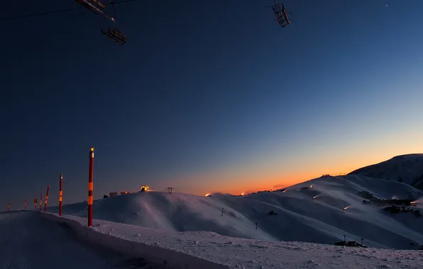 Дорога, пейзаж, горы, ночь