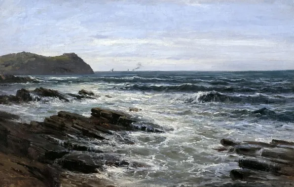 Картинка картина, Скалы, морской пейзаж, Карлос де Хаэс