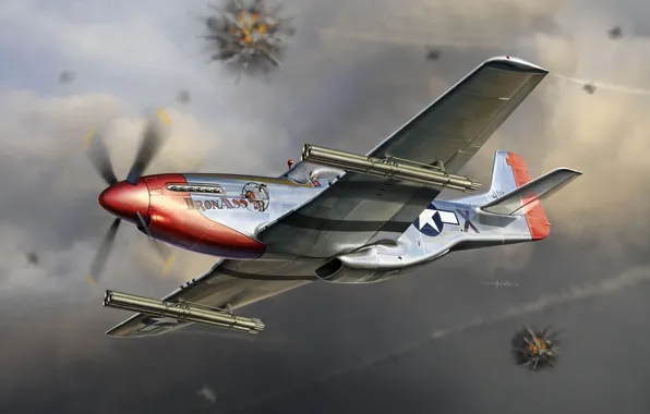 Картинка самолет, Mustang, истребитель, бой, арт, воздушный, Мустанг, США