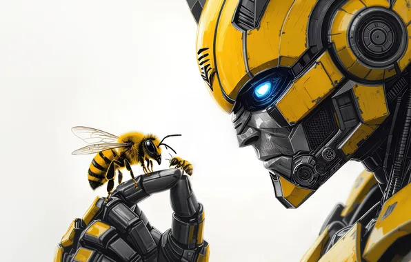Жёлтый, арт, белый фон, Бамблби, Bumblebee, осы, трасформер