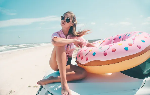 Girl, beach, beautiful, model, swimsuit, sunglasses