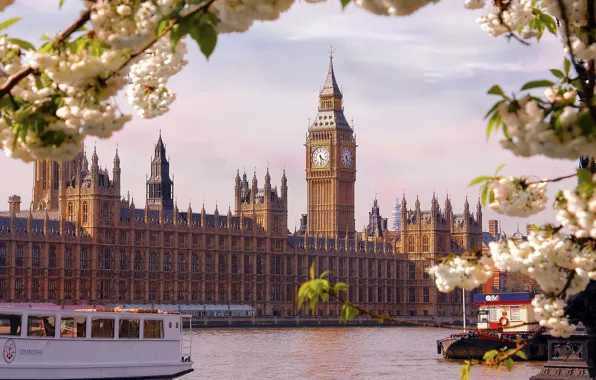 Картинка Англия, Лондон, Город, Река, Здание Парламента