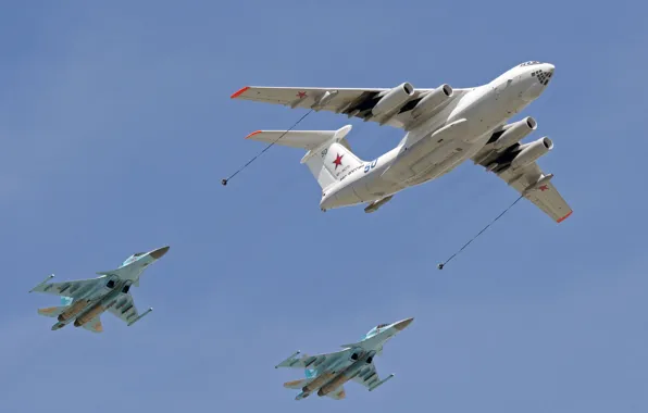 Картинка полет, истребитель, бомбардировщик, Су-34, самолёт-заправщик, Ил-78