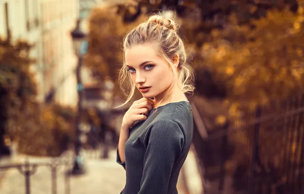 Лето, взгляд, девушка, город, улица, модель, макияж, платье
