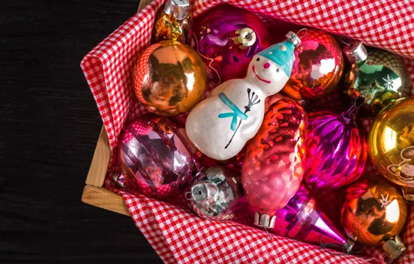 Картинка шарики, украшения, шары, игрушки, Рождество, Новый год, снеговик