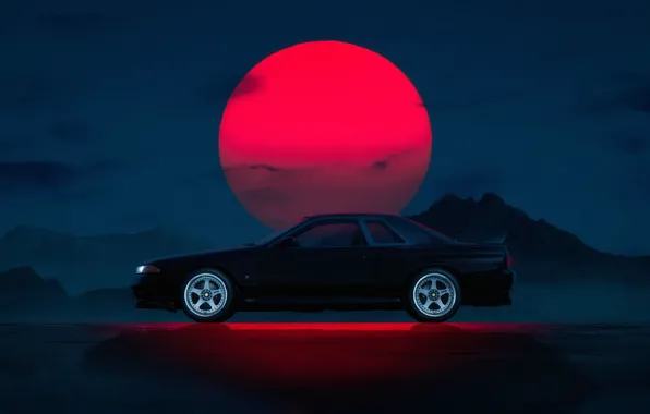 Авто, Машина, Nissan, Car, Star, Black, Sun, Night