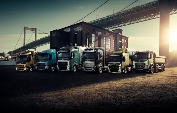 Volvo, блик, bridge, front, трейлер, тягач, Trucks, модельный ряд