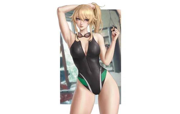 Girl, hot, sexy, boobs, anime, pretty, blonde, swimsuit