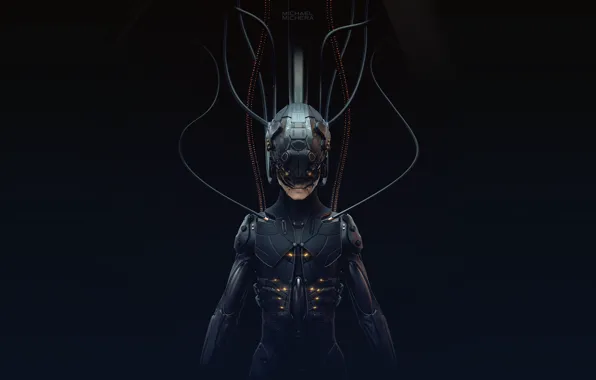 Картинка Робот, Фантастика, Киборг, Concept Art, Cyberpunk, 2077, by MICHAEL MICHERA, MICHAEL MICHERA