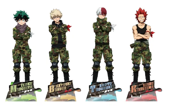 Аниме, солдаты, парни, Boku no Hero Academia, Todoroki Shouto, Midoriya Izuku