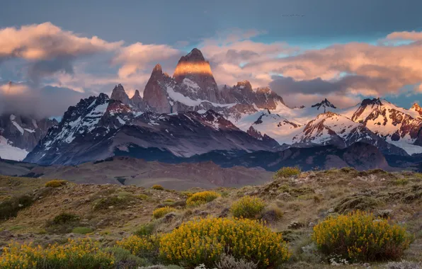Картинка граница, Чили, Аргентина, Патагония, гора Фитц-Рой, пустыня Монте