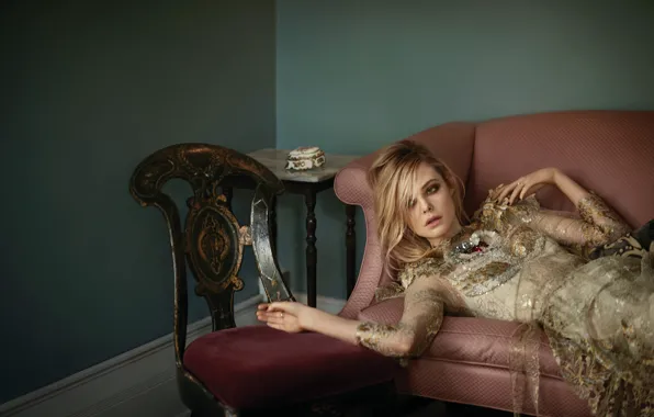Картинка chair, blonde, Vogue, Elle Fanning, Vogue Australia