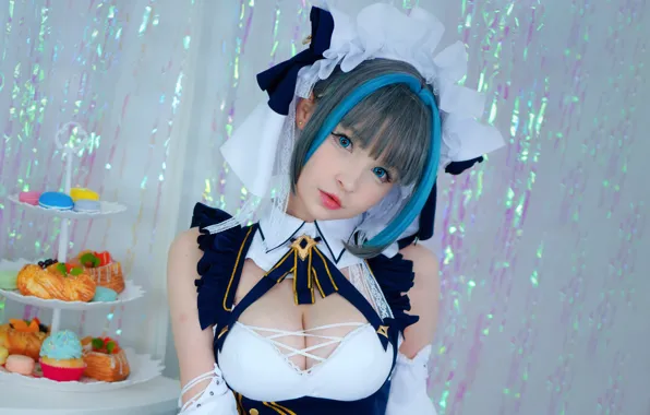 Girl, sexy, cleavage, boobs, blue eyes, beautiful, short hair, pretty