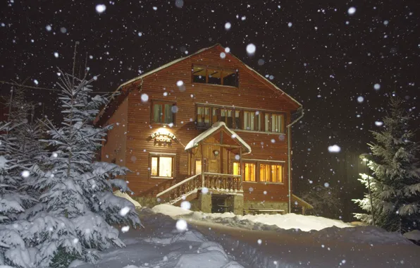 Картинка Зима, Снег, Дом, House, Winter, Snow, Snow trees, Снежные деревья