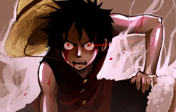 Мальчик, арт, Аниме, Anime, One Piece, соломенная шляпа, Monkey D. Luffy, Большой куш
