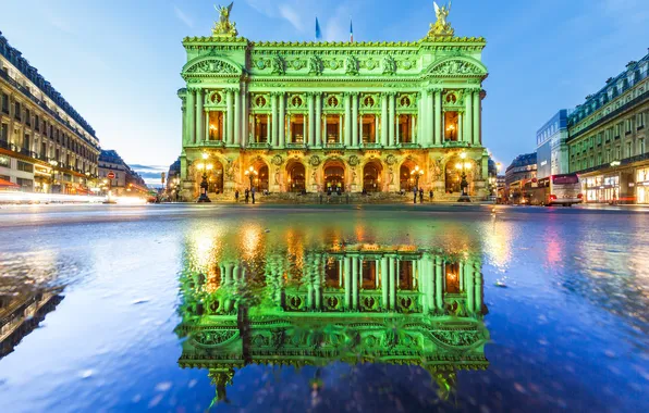 Картинка небо, отражение, Франция, Париж, площадь, опера