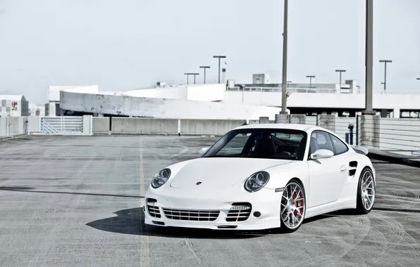 Картинка белый, 997, Porsche, white, порше, Turbo, передняя часть, турбо