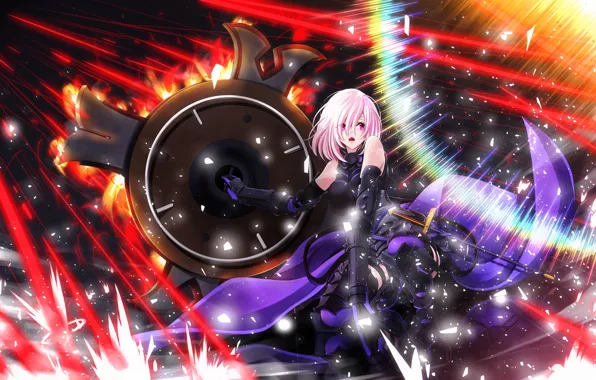 Девушка, аниме, арт, щит, Fate/Grand Order, Shielder