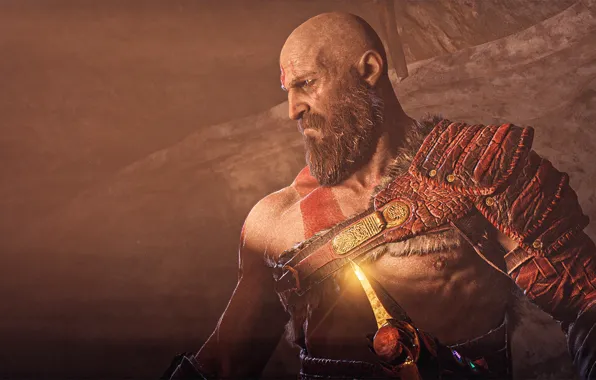 God of war, weapon, kratos, snow, blow, man, boy, blade