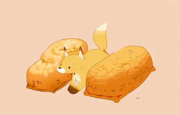 Розовый фон, выпечка, пирожки, лисенок, лисий хвост, by drawing chisanne