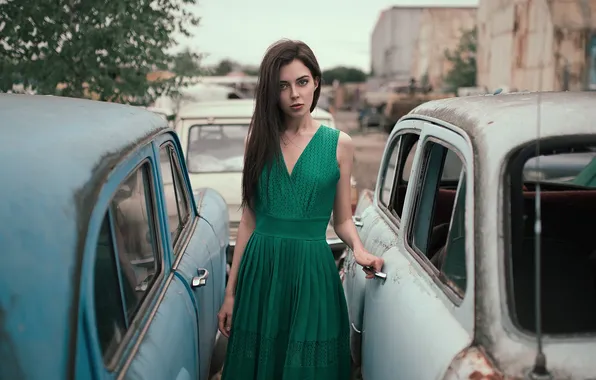 Взгляд, машины, поза, модель, портрет, макияж, фигура, платье