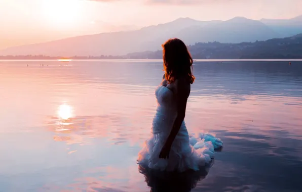 Girl, love, sea, sunset, romantic, angel
