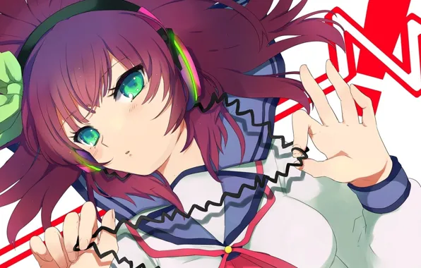 Девушка, наушники, бантик, angel beats