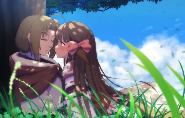 Девушка, парень, anime, art, Haku, utawarerumono, Rurutie