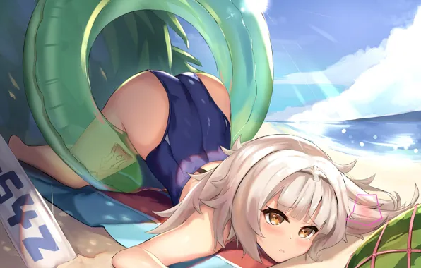 Girl, sexy, ass, beach, long hair, sea, anime, beautiful